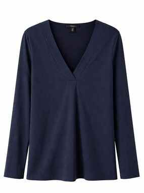 WEEKEND MAX MARA Navy Blue V Neck Long Sleeve Top Minimalist Luxury Soft XS